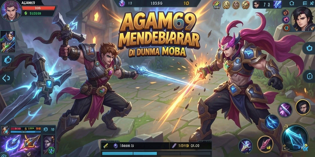 Screenshot AGAM69 menampilkan aksi pertarungan MOBA yang intens.