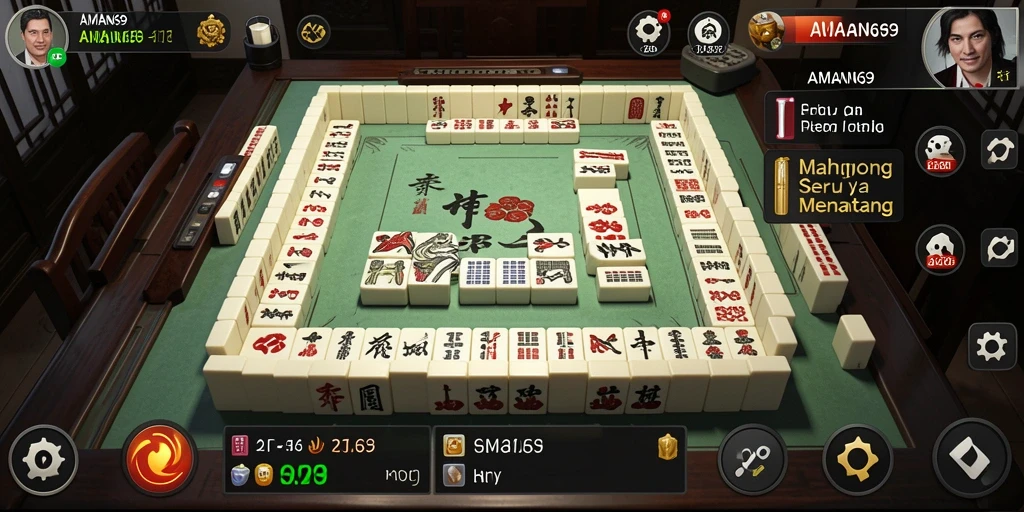 Tampilan gameplay menarik dari AMAN69 dengan papan Mahjong berwarna cerah.