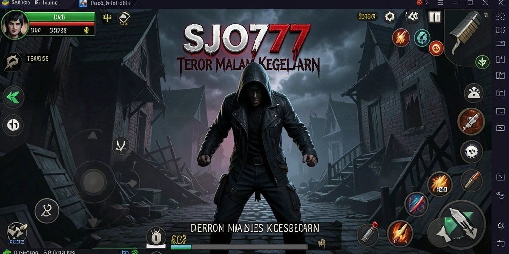 Screenshot menampilkan aksi menegangkan dalam game SJO777 di suasana horror.