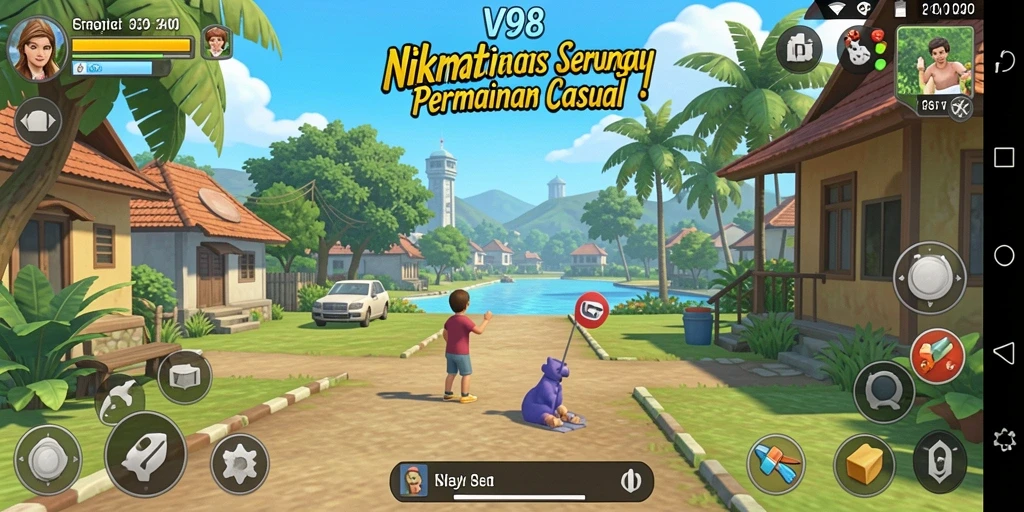 Screenshot utama V98 menampilkan gameplay yang menyenangkan dan interaktif.